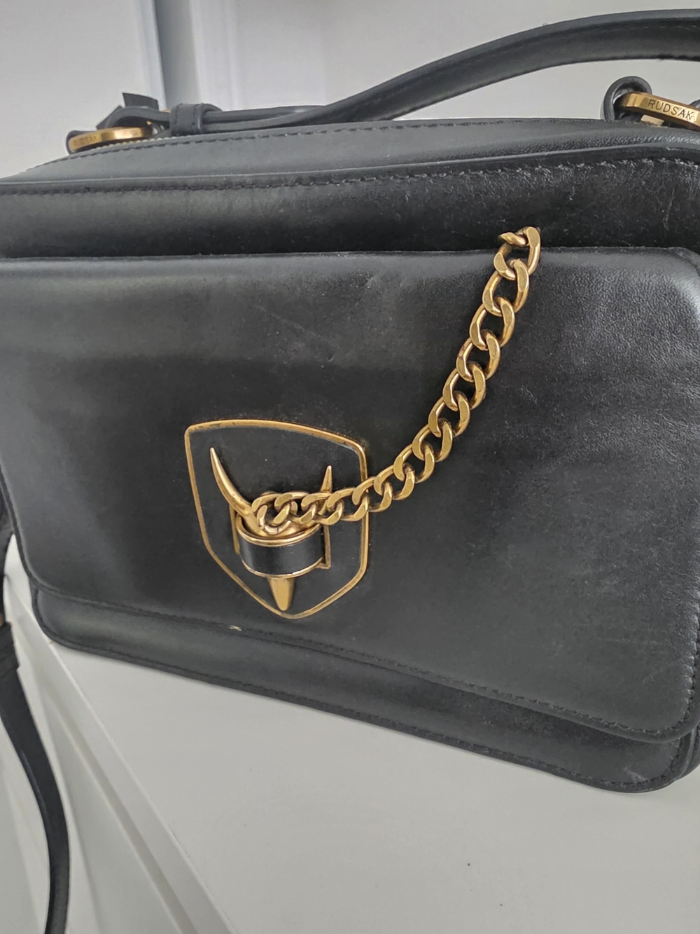 Rudsak Black Leather Shoulder Bag with Gold Chain Detail